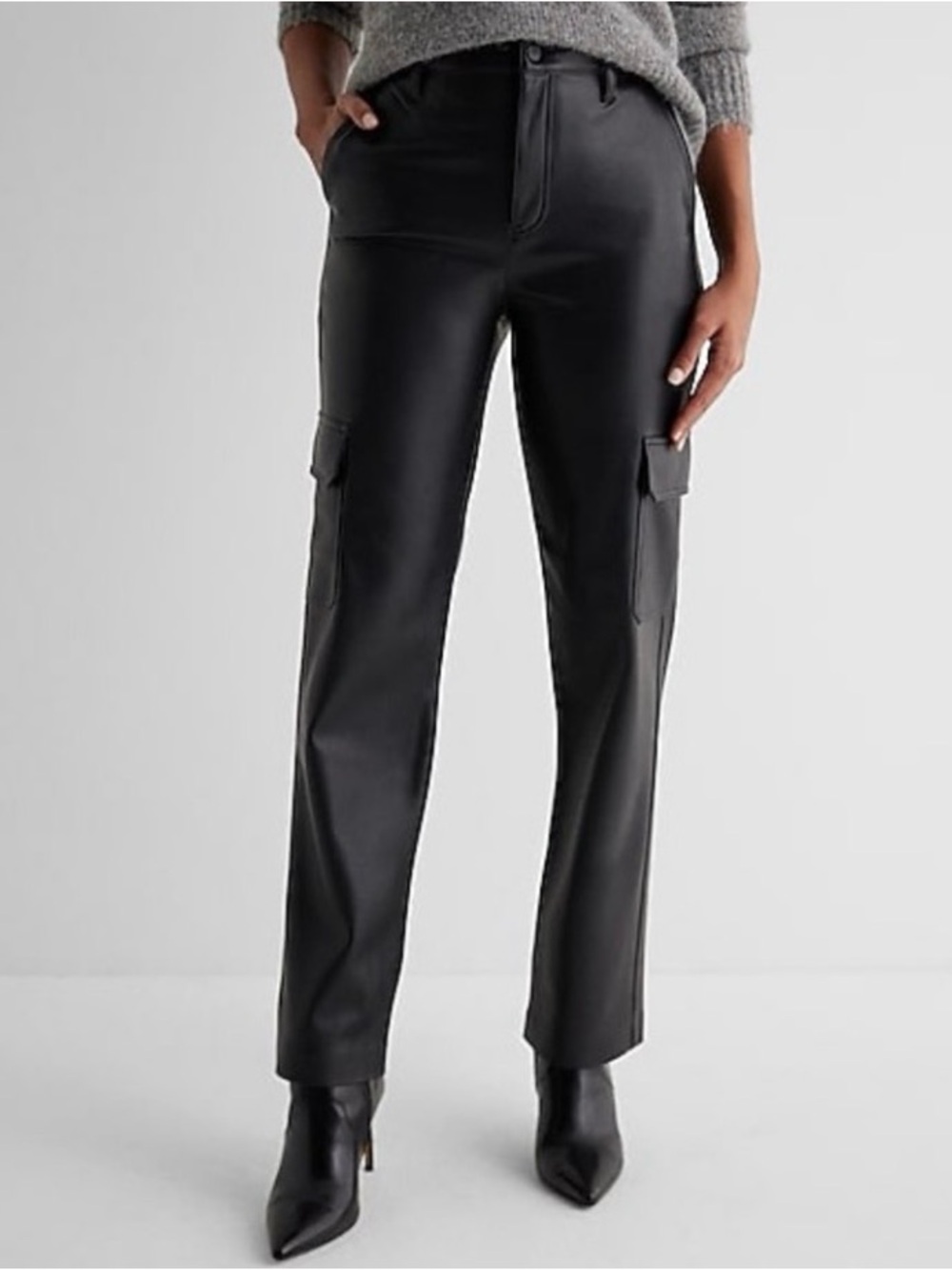Express Faux Leather Cargo Pants - Black